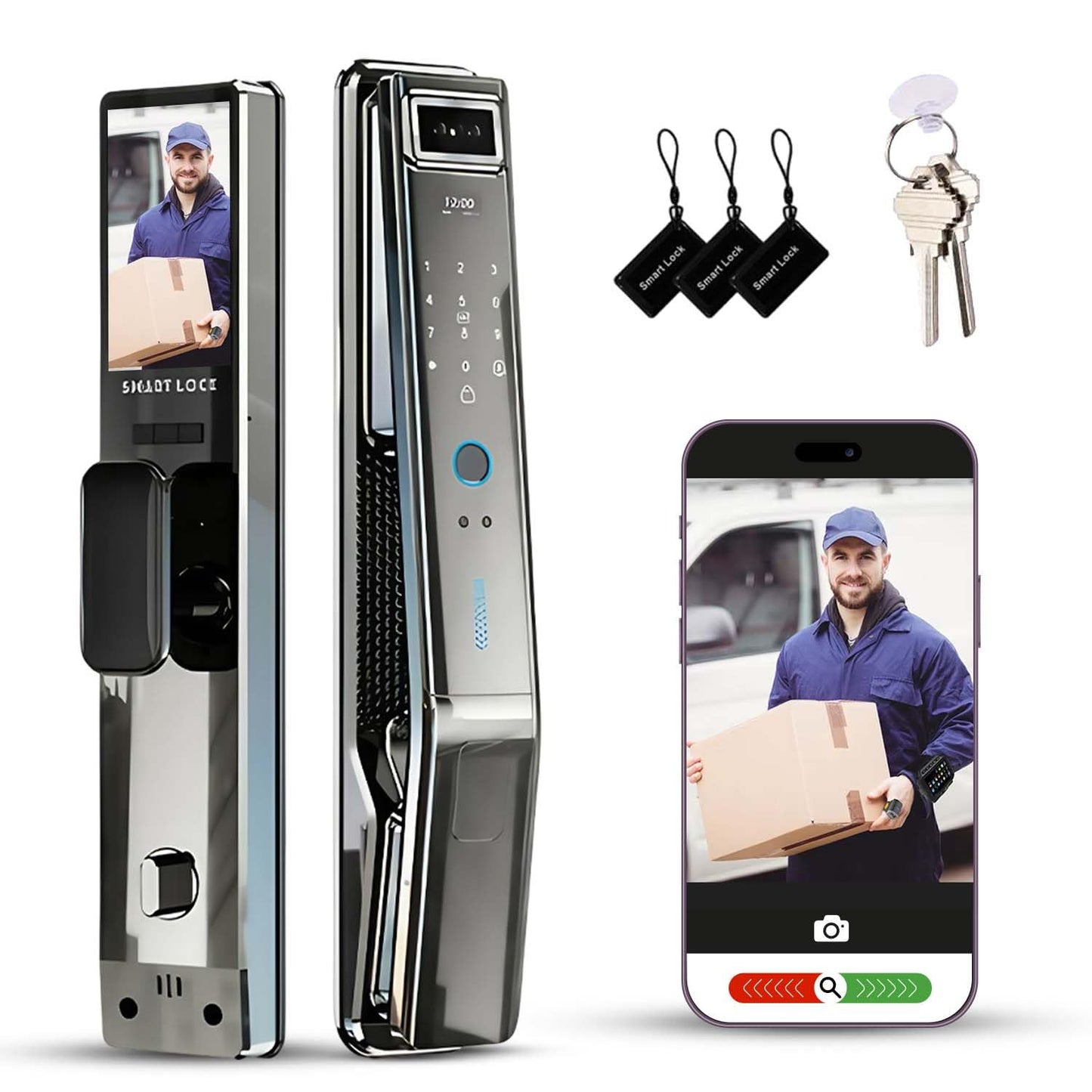 Smart Door Lock with 3D Face Recognition & Camera – 7-in-1 Keyless Entry via Palm Vein, Fingerprint, Passcode, Card, WiFi App (JLink), Key, Video Intercom & Doorbell, Alexa - Easy Install