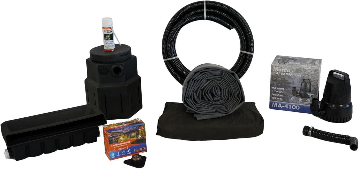 HALF OFF PONDS Pond Free Cascade 4100 Waterfall Kit with 15' x 25' EPDM Liner and 4,100 GPH Pump - PMDP0