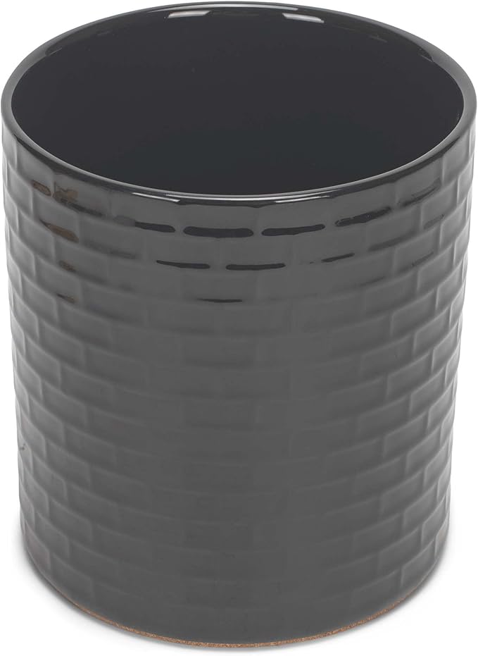 Elanze Designs Embossed Subway Tile Ceramic Stoneware Cork Bottom Kitchen Utensil Holder, Grey