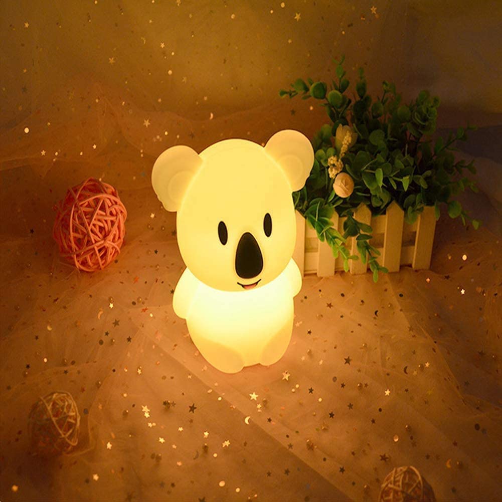 Tianhaixing Animal-Shaped Night Light, Rechargeable Led Silicone Lamp, 9 Colors, Touch & Remote Control, Big Koala, White