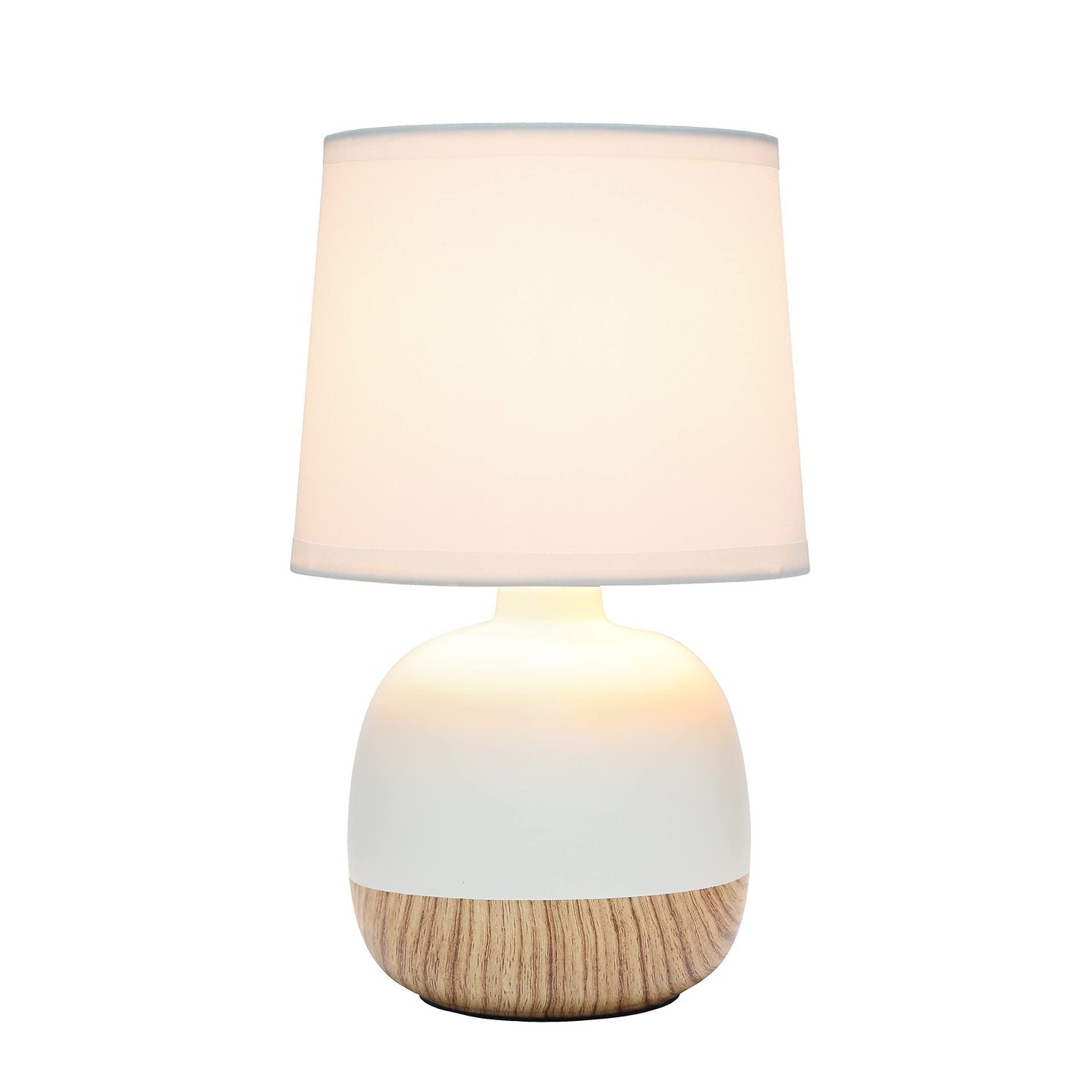 Simple Designs LT2078-LWW Petite Table Lamp, Ceramic, Light Wood/Off White, 7inL x 7inW x 12inH