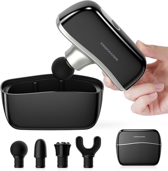 KingPavonini Mini Massage Gun with All-in-One Storage Case, 0.5 LBS Pocket-Sized Small Massage Gun Deep Tissue, Portable P...