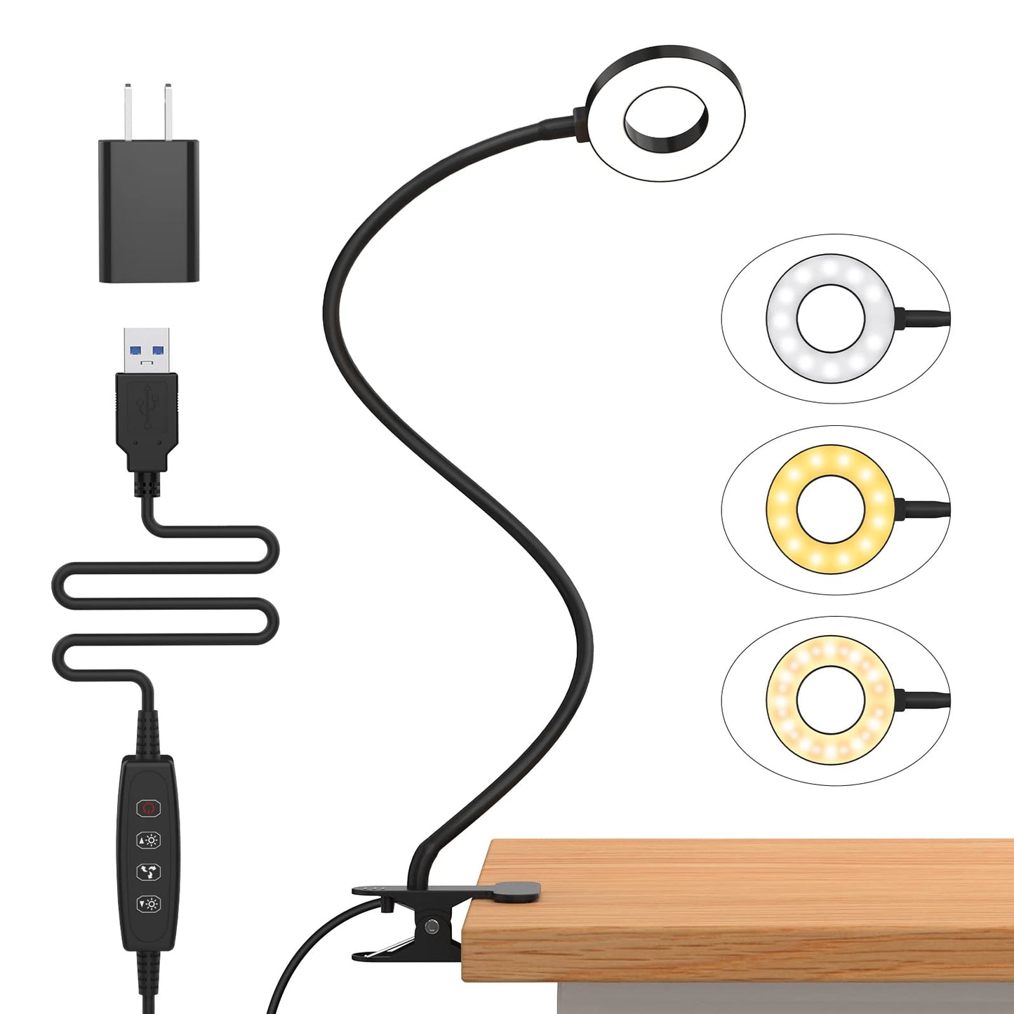 Izell Led Desk Lamp With Clamp, 3 Color Modes & 10 Brightness, 27.6 Black, Flexible Gooseneck Book Light For Kids And mature-themeds