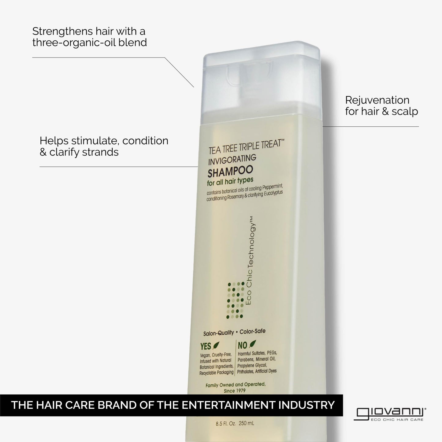 GIOVANNI Tea Tree Triple Treat Invigorating Shampoo - Cooling Peppermint, Eucalyptus & Rosemary, Helps Strengthen & Rejuvenate H