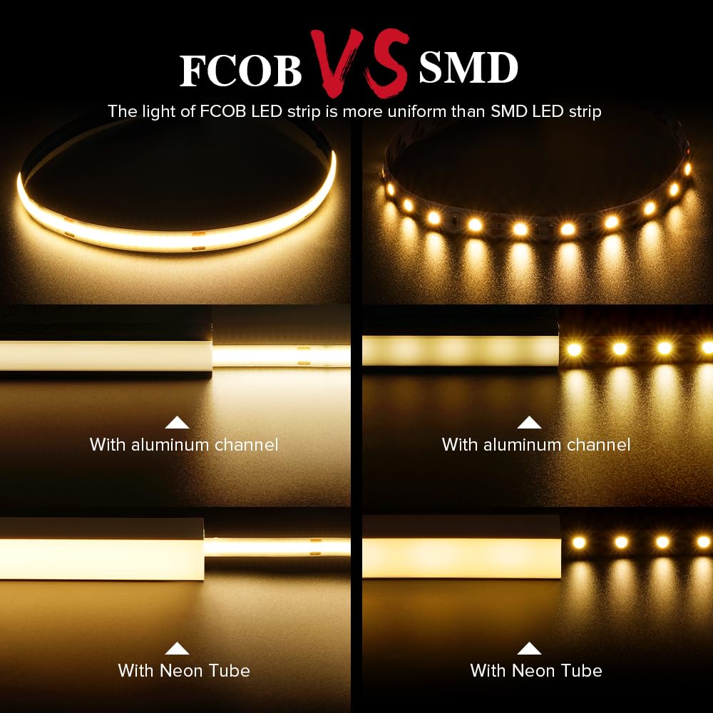 Btf-Lighting Fcob Cob Led Strip 528Led/M 32.8Ft 14W/M Warm White 3000K Flexible High Density Model F0B5M24V