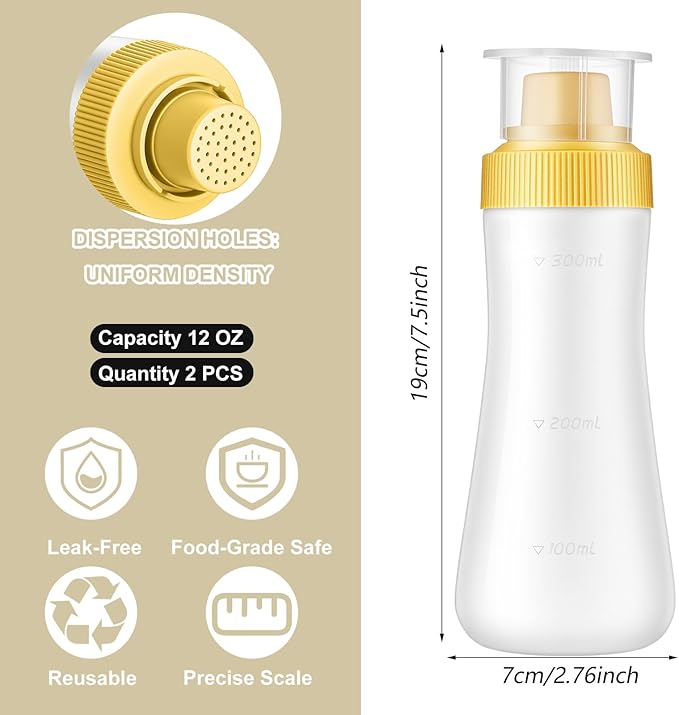 2 Pcs Cake Syrup Dispenser, 350ml/12oz Sauce Bottles Graduated Plastic Squeeze Bottle with Sealing Lid Reusable Baking Tools for Honey Ketchup BBQ Salad Dressing White Yellow