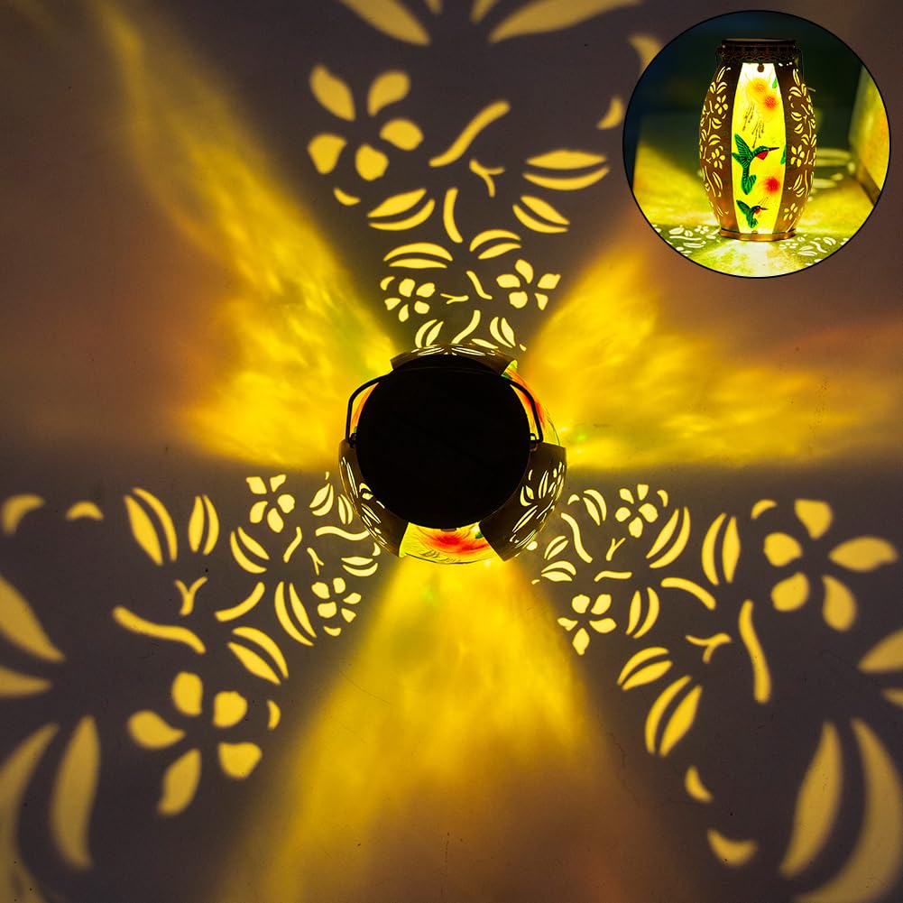 VEWOSTAR Solar Lanterns Outdoor Hummingbird Design, Waterproof Metal Hanging Lamp for Yard Garden Patio