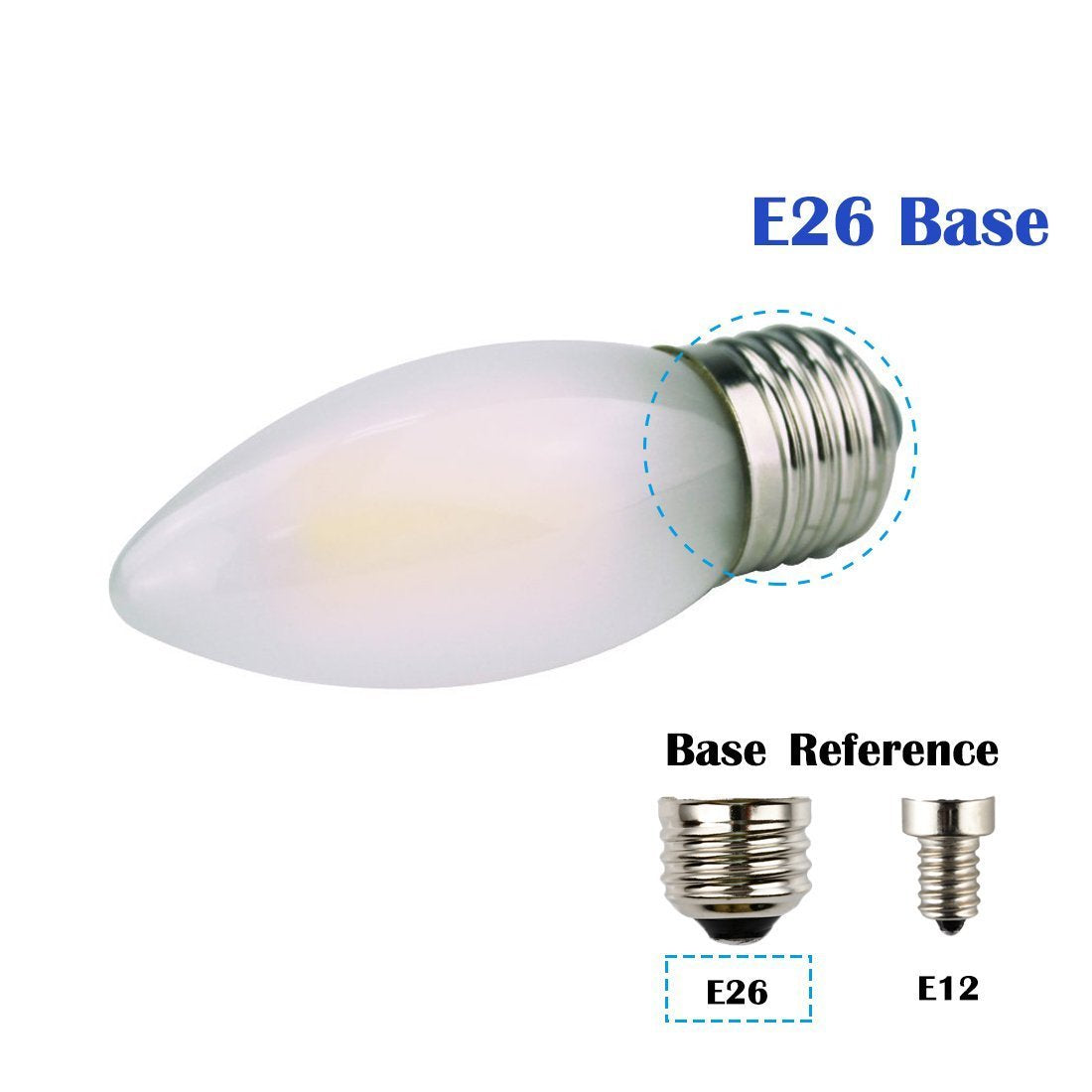 Opalray C35 2W Led Candelabra Bulb, Dimmable Warm White 2700K, Glass, E26 Base, 5 Pack