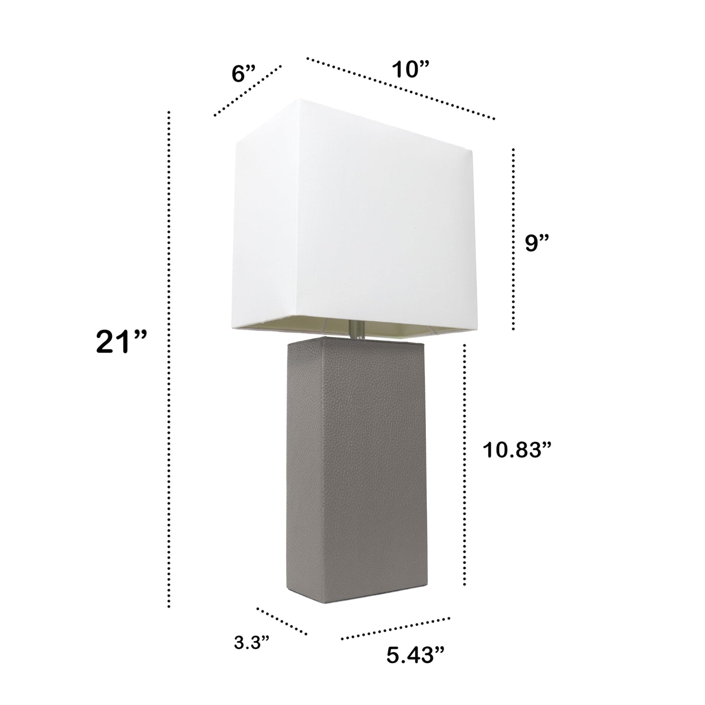 LALIA HOME Lexington 21in Bedside Table Lamp, Gray Leather Base, White Fabric Shade, Modern Décor for Living Room, Bedroom, Foyer