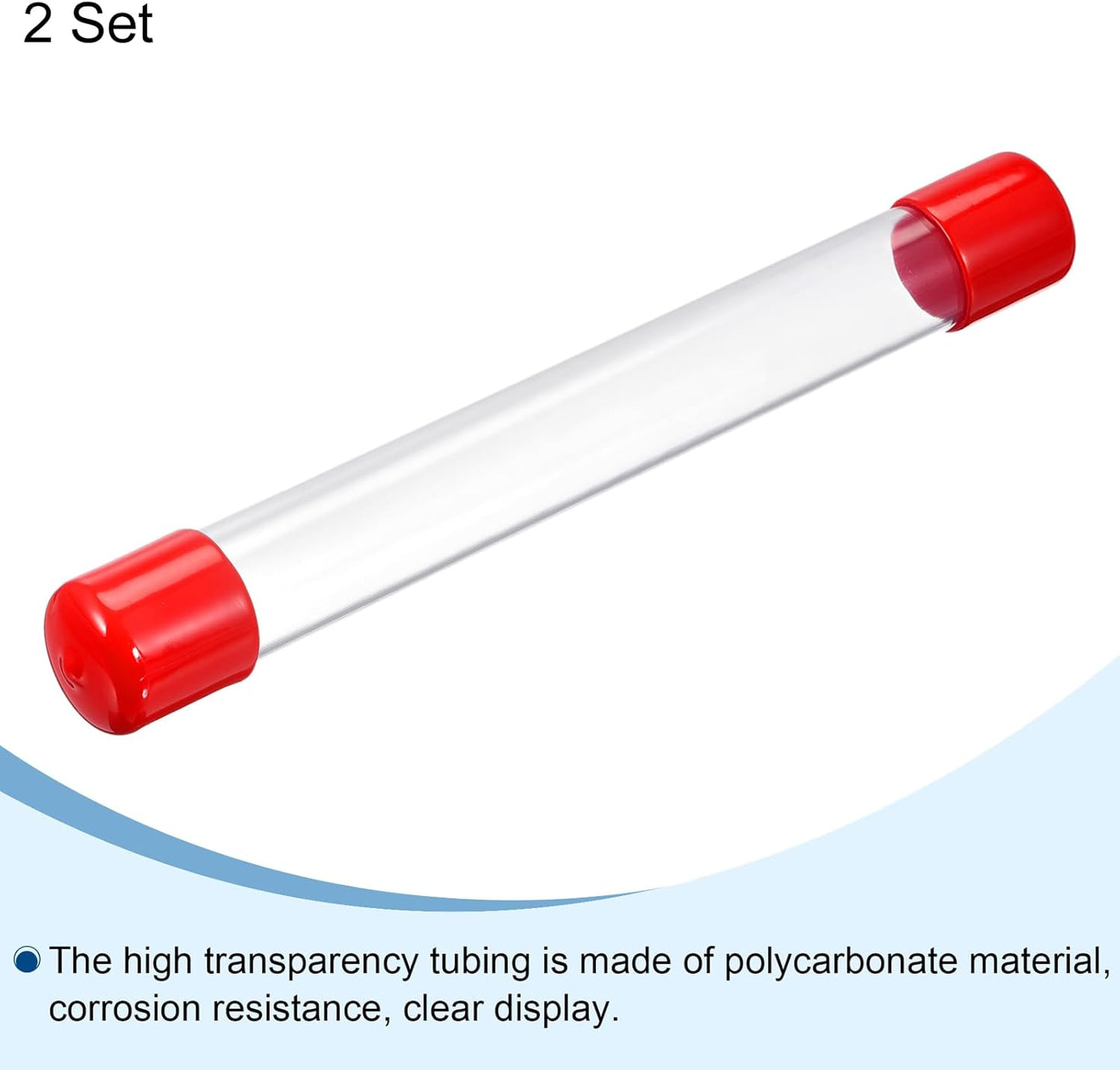 PATIKIL Clear Rigid Tube Round Plastic Tubing with Red Rubber Caps Polycarbonate Water Pipe, 305mm/ 12 Inch Length, 22mmx25mm/0.87"x1", 2 Set