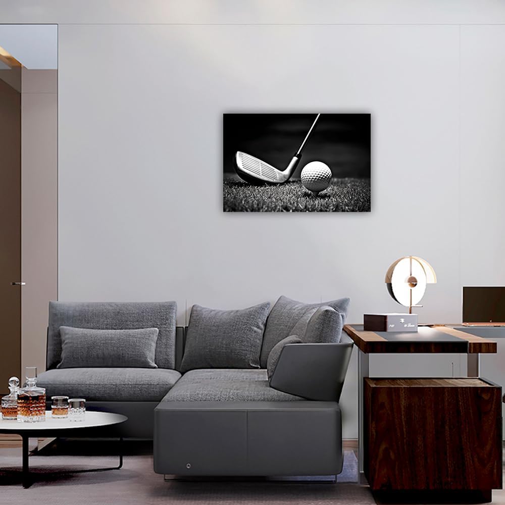 LURENCZH Golf Canvas Wall Art Black and White Golf Picture Prints Ball Sport Paintings for Golf Course Fitness Room Office Decor Framed(Golf-2,12.00" x 18.00")