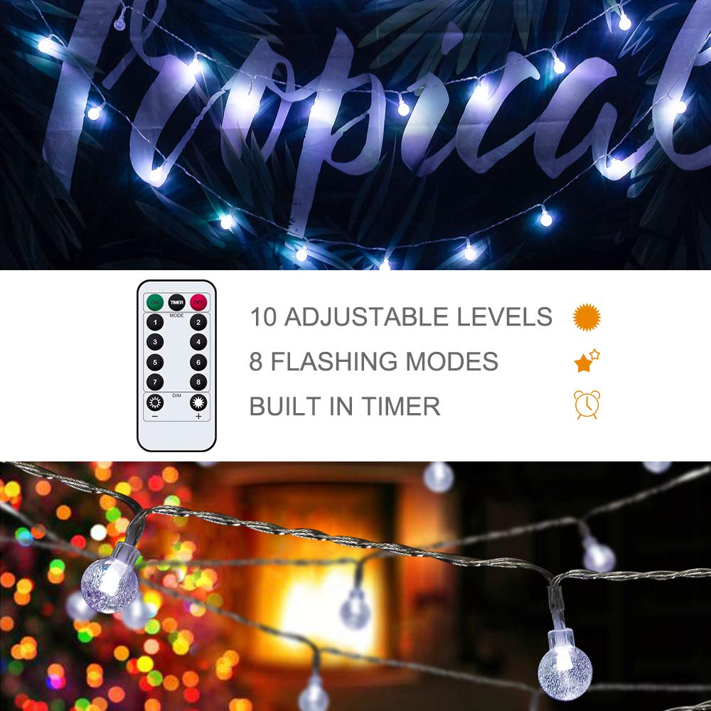Metaku RGB Outdoor String Lights, 50 LED, 26ft, Battery Operated, Cool White, Waterproof for Patio, Garden, Balcony, Christmas Decor