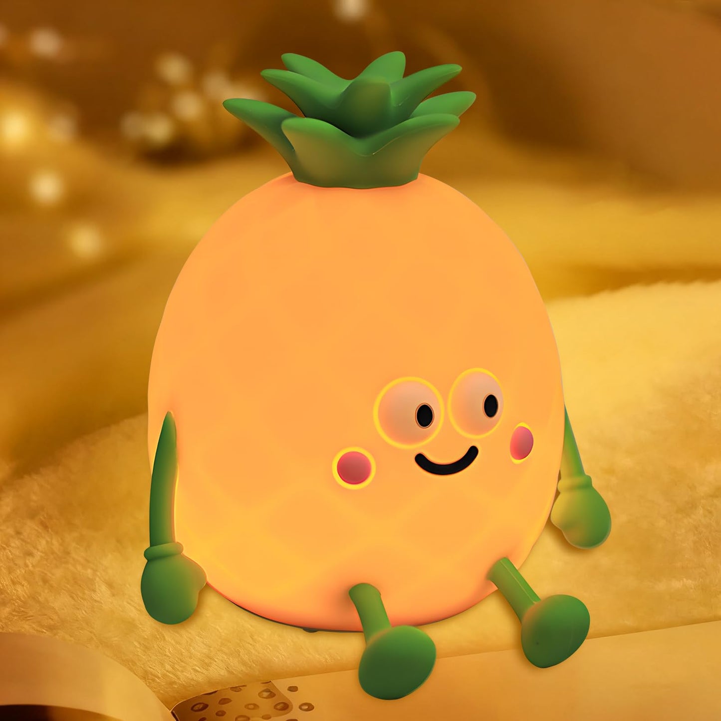 HPYDIY Cute Small Pineapple Fun Night Light - Dimmable RGB Touch Control Lamp, USB Rechargeable, Idea for Home, Office, and Gift