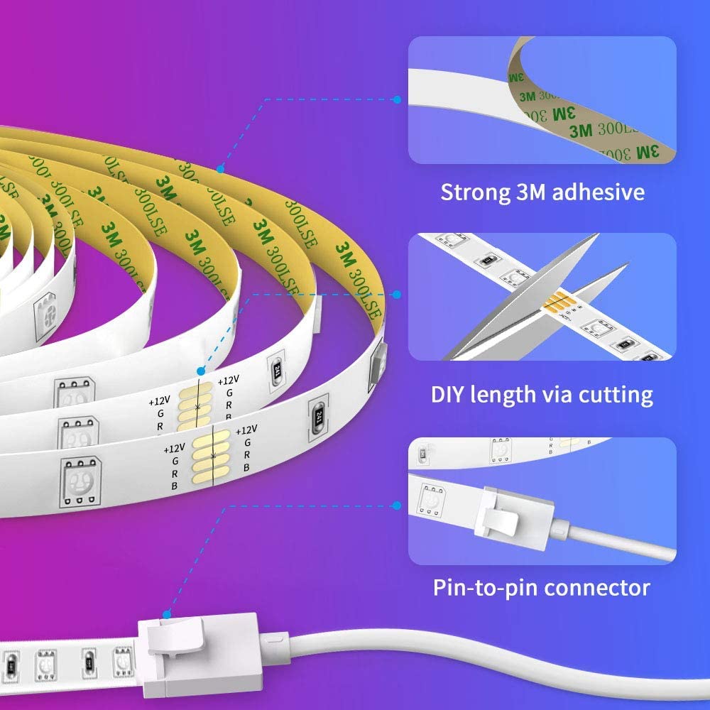 Govee Smart Led Strip Lights, 16.4Ft, Wifi, Rgb, Works With Alexa & Google Assistant, App Control, Music Sync, Model H6159