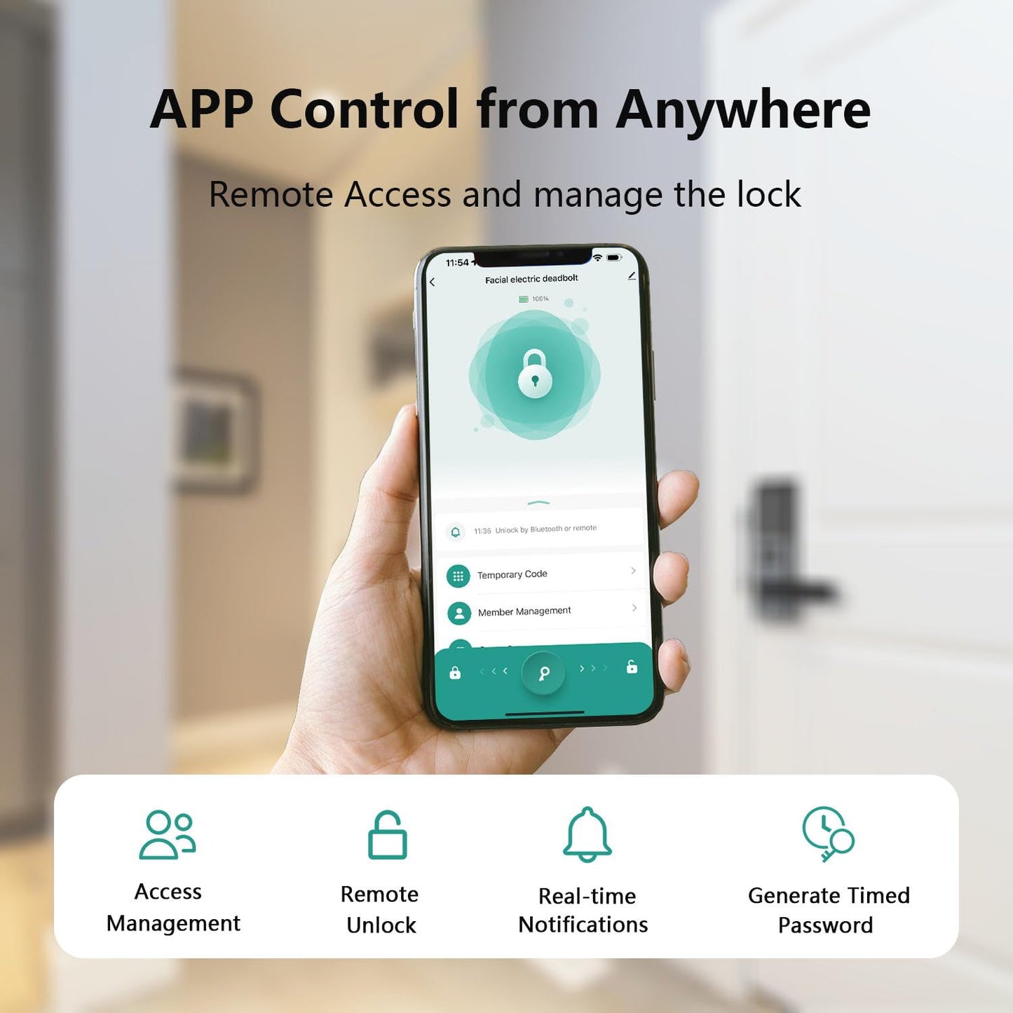 Jacchozhi Fingerprint Smart Lock with Camera, Keyless Entry Door Lock for Front Door, Video Smart Deadbolt with Doorbell, Built-in 2.4GHz WiFi,2-Way Audio, APP Control,IP54 Waterproof, 8 AA Batteries