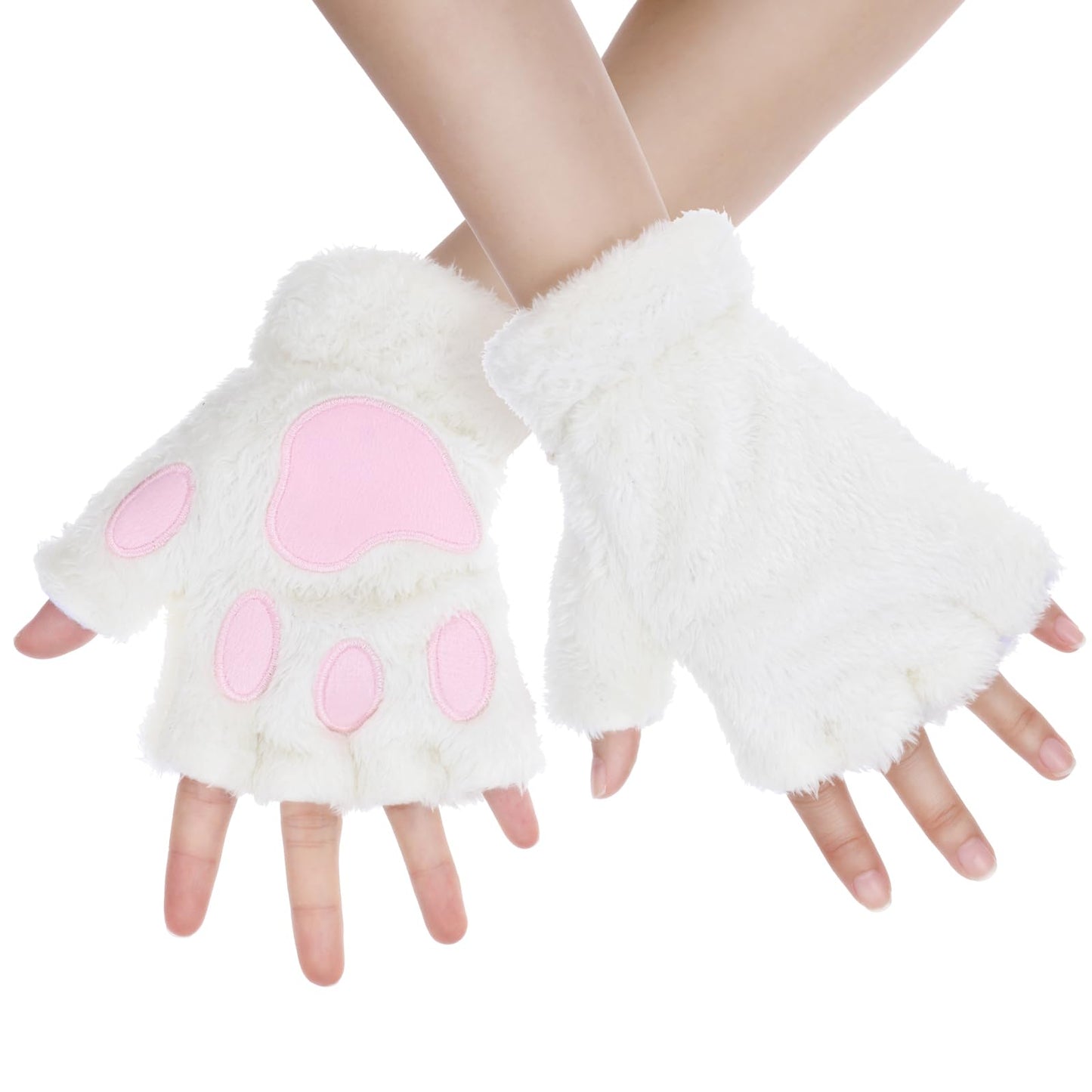 Sibba 2 Pcs Cat Paws Gloves Fingerless Bear Furry Paw Cute Hand Paw Gear Cosplay Costume Accessories Mittens Cute Paw Gear Cosplay Costume Accessories Women Glove Novelty Clothing