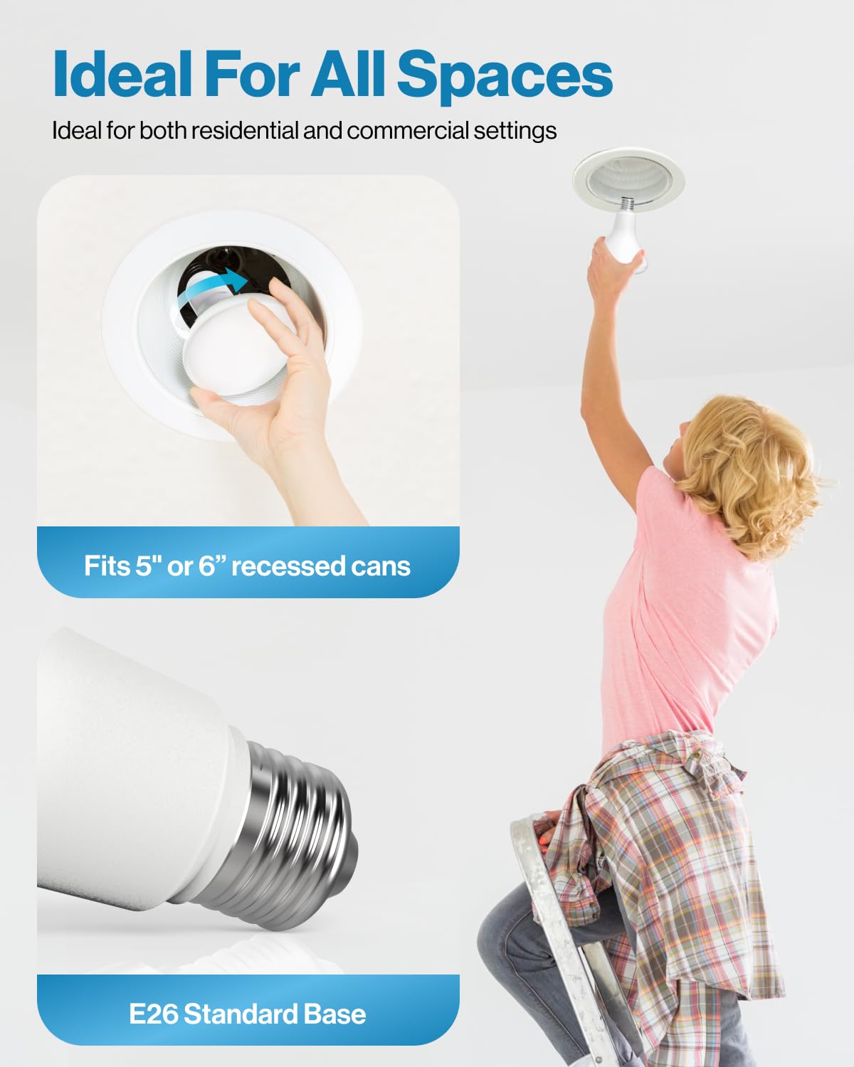 Sunco BR30 LED Bulbs, 11W Equivalent 65W, 2700K Soft White, 850 Lumens, E26 Base, 48 Pack, Dimmable,