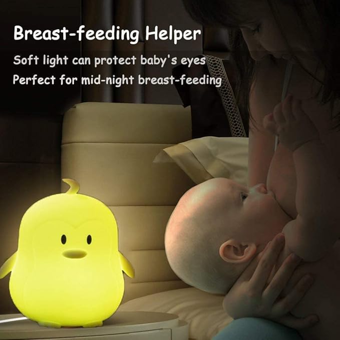 Night Light, LED Cute Silicone Lamp Bedside Lamp, Animal Light - 9 Colors Changing/USB Rechargeable/Remote Control/Dimmable Children Night Light for Kids/Bedroom/Baby Feeding - Medium Penguin