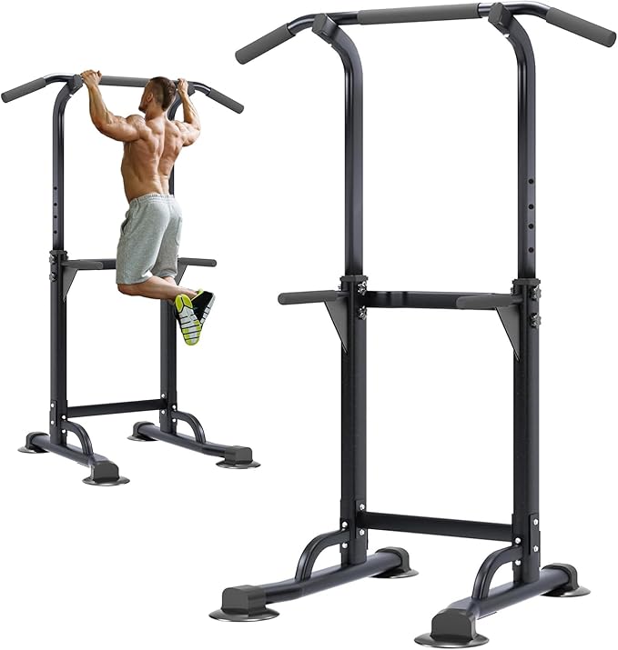 soges Power Tower Pull Up Bar Station, Free Standing Pull Up Rack Dip Station for Home Gym, Height Adjustable Home Strengt...