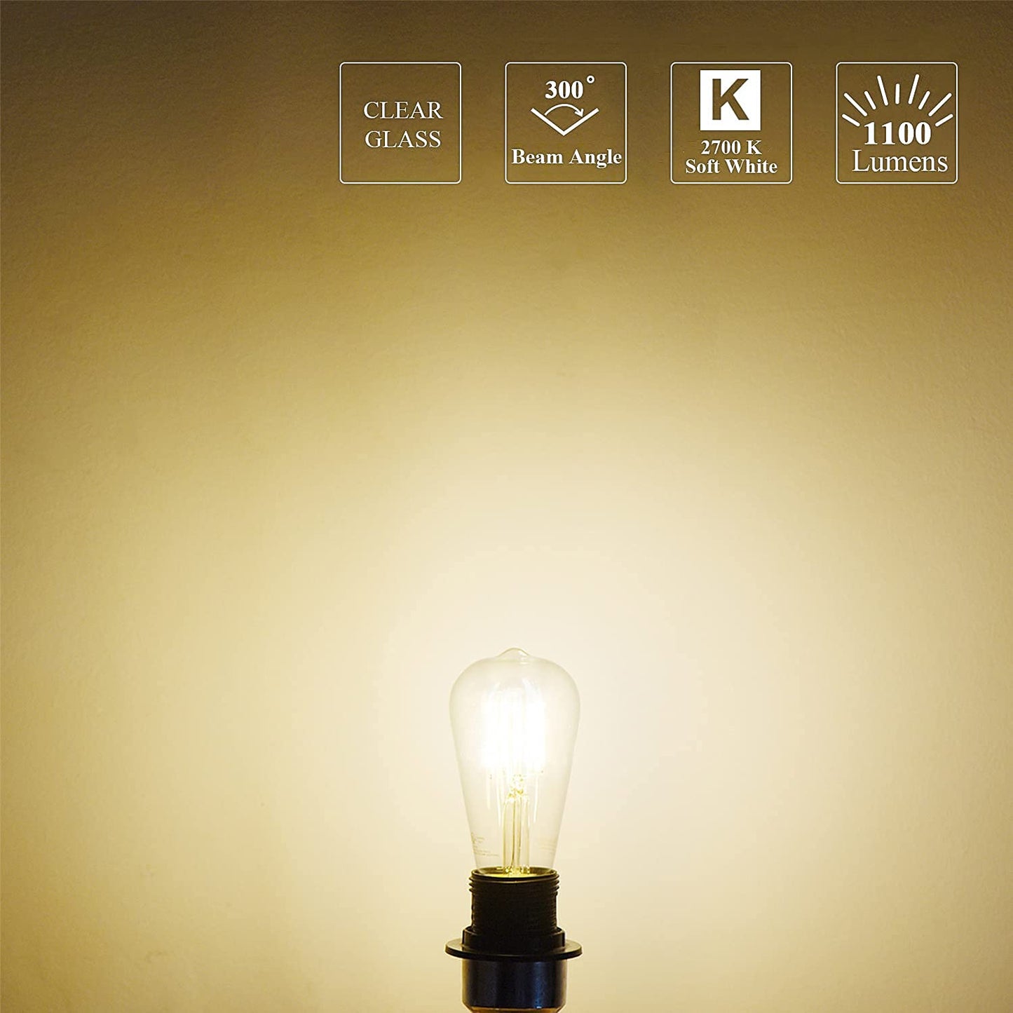 MASTERY MART ST21 Dimmable LED Vintage Edison Light Bulb 100W Equivalent 10 Pack 2700K Soft White Clear Glass E26 Base 1100LM