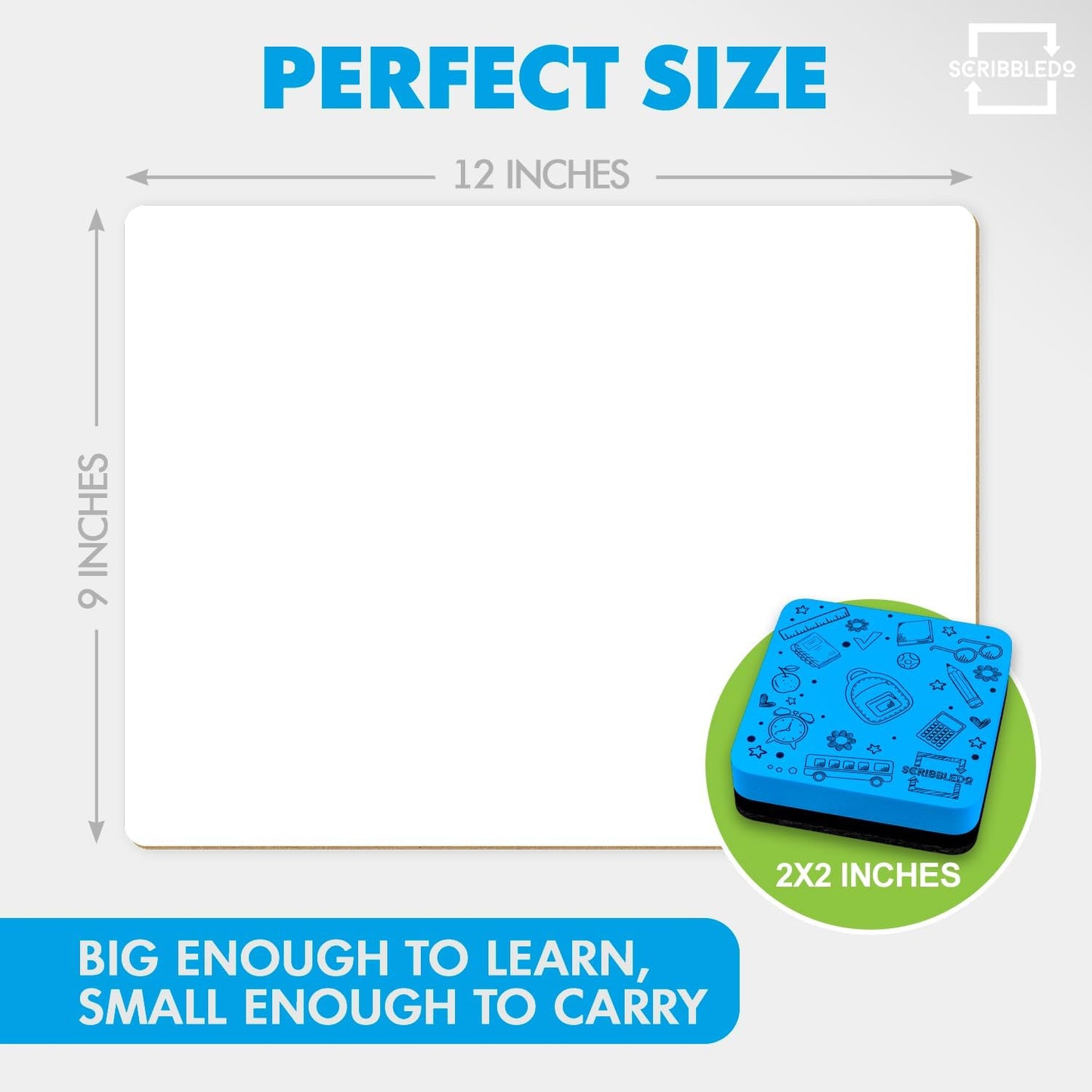 Scribbledo 6 Pack Small White Board Dry Erase Boards Classroom Pack Mini White Boards 9" x12” Personal Whiteboards for Students Teachers School Supplies Lapboards l 6 Mini Whiteboard Erasers Included