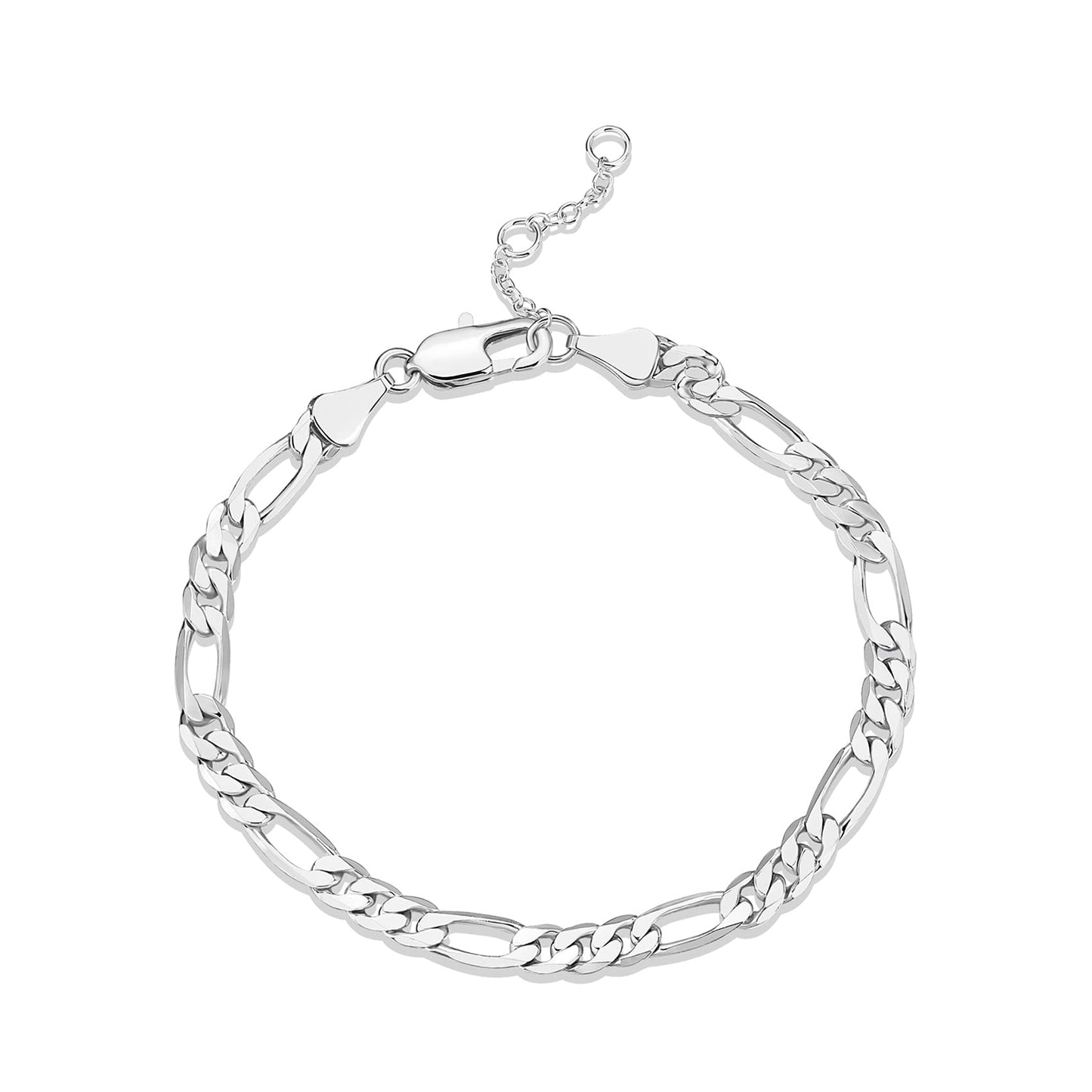 PAVOI 14K Gold Plated Paperclip/Curb/Figaro Chain Adjustable Bracelet for Women (Figaro-L, White Gold Plated)
