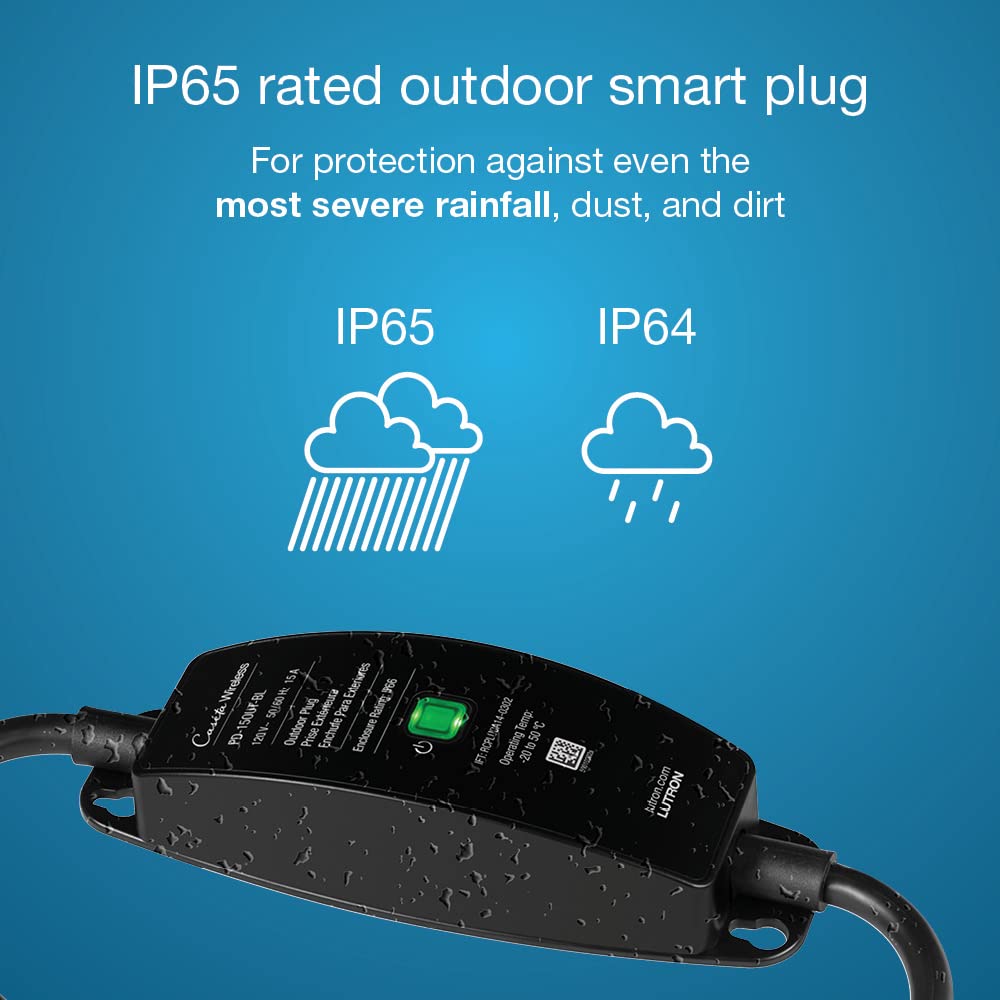 Lutron Caseta Outdoor Smart Plug with Pico Remote, Weatherproof, Black, 1 Pack