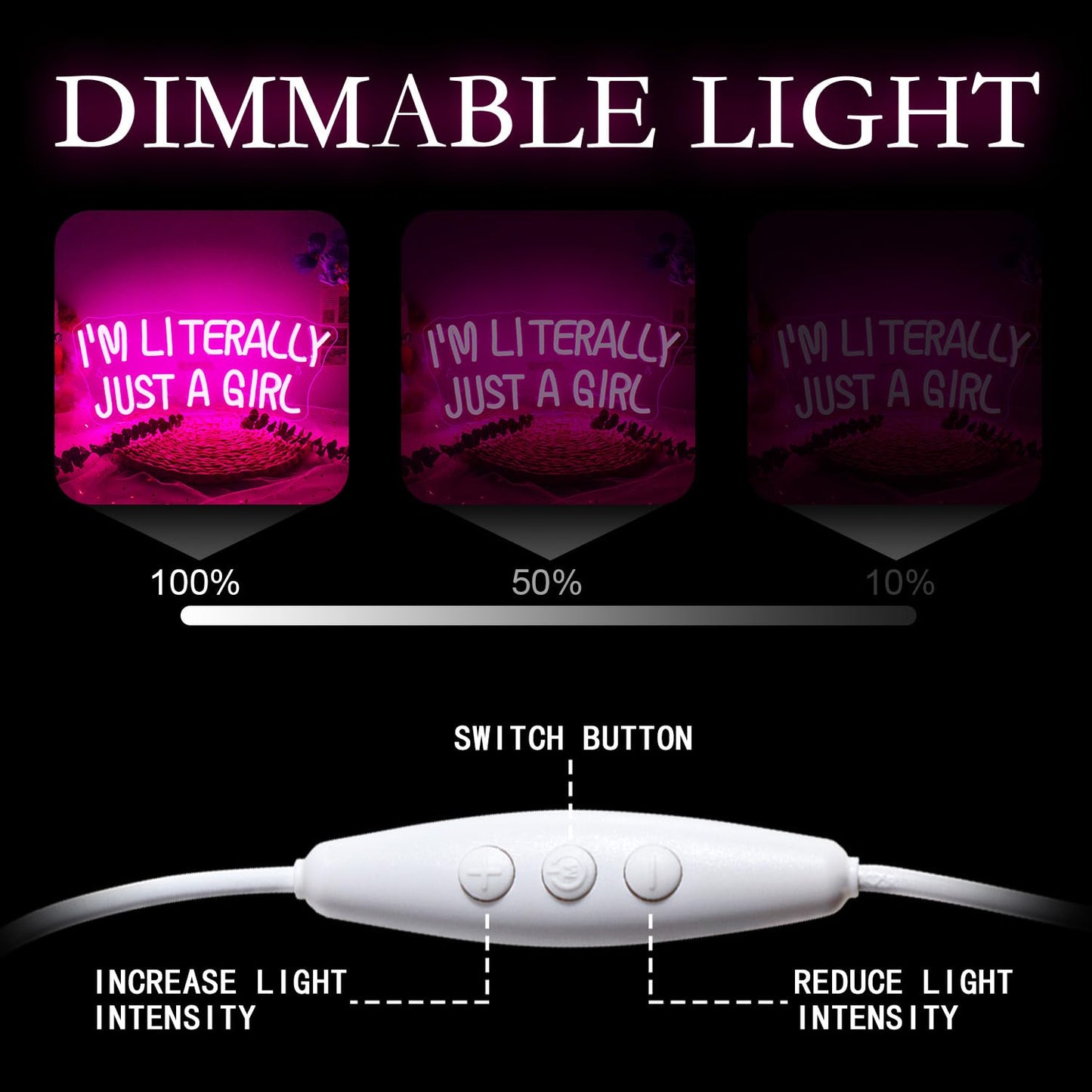 LUCUNSTAR Neon Sign - Pink LED Light for Wall Decor, Dimmable USB Connectivity, Perfect for Bedroom and Girlsroom Decor