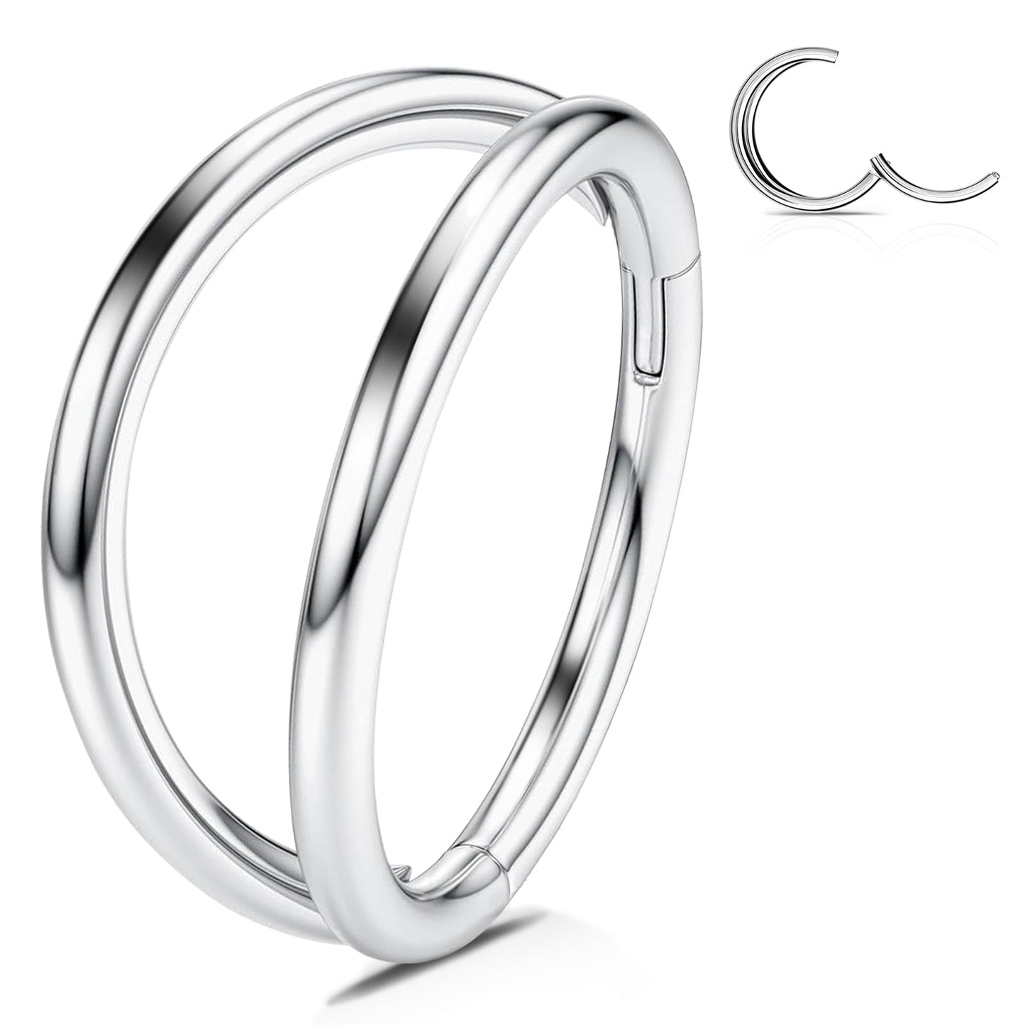 WBRWP Nose Ring Lip Rings Septum-Clicker : Double Ring Open Stacked Silver Ring 20G 8mm 316L Surgical Steel Sleeper Earring Heli