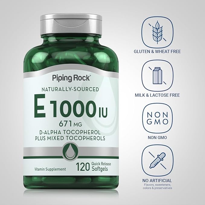 Piping Rock Vitamin E 1000 IU Softgels | 120 Count | with D-Alpha and Mixed Tocopherols | Gluten Free, Non-GMO Supplement