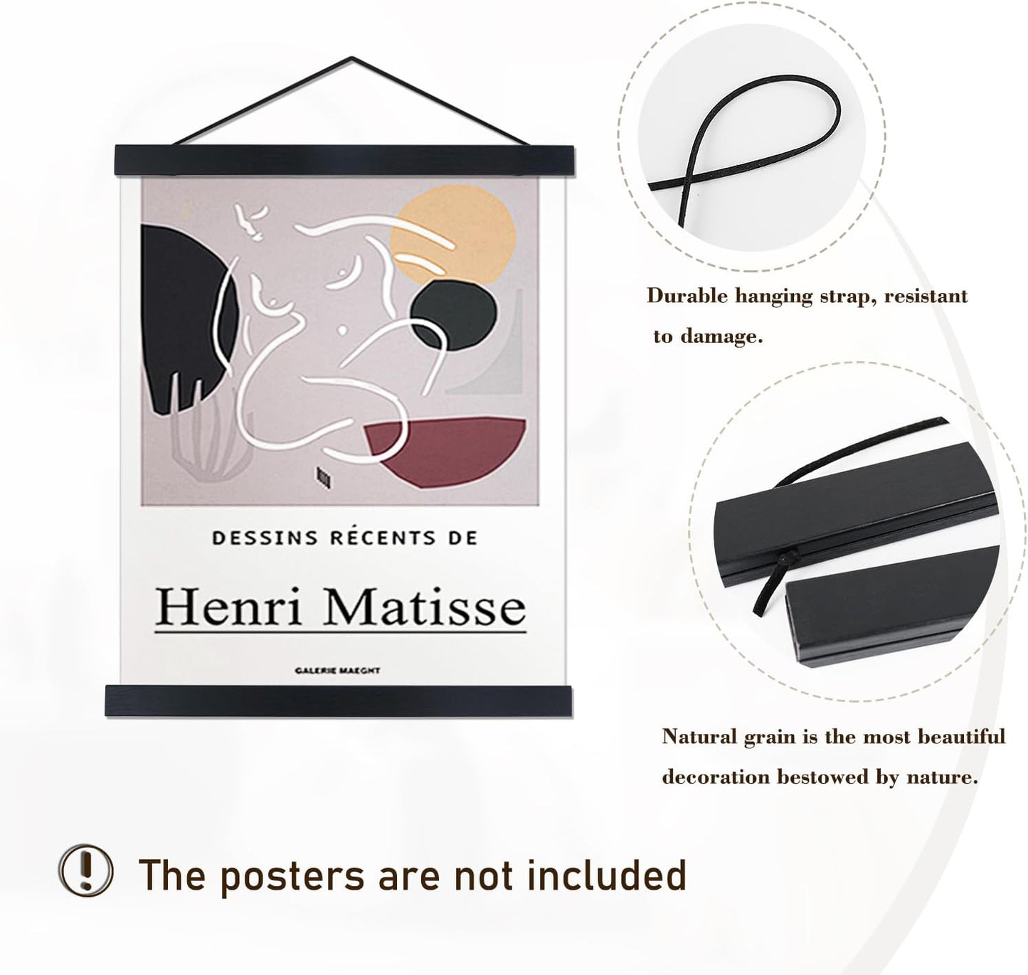 Artmag Magnetic Poster Hanger Frame, 13x19 13x22 13x24 Light Wood Wooden Magnet Canvas Artwork Print Poster Hangers Frames Hanging Kit (Black, 13")