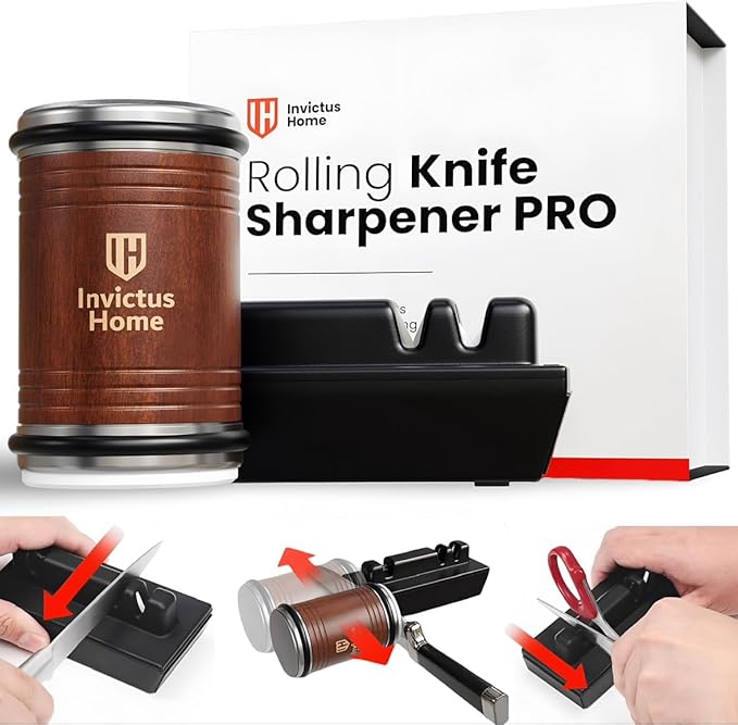 Rolling Knife Sharpener Kit with Diamond & Ceramic Disc Tumbler Knife Sharpener -+ Magnetic Base for Kitchen Knives with 15° & 20° Angles - Sharpening Kit - Sharpeners