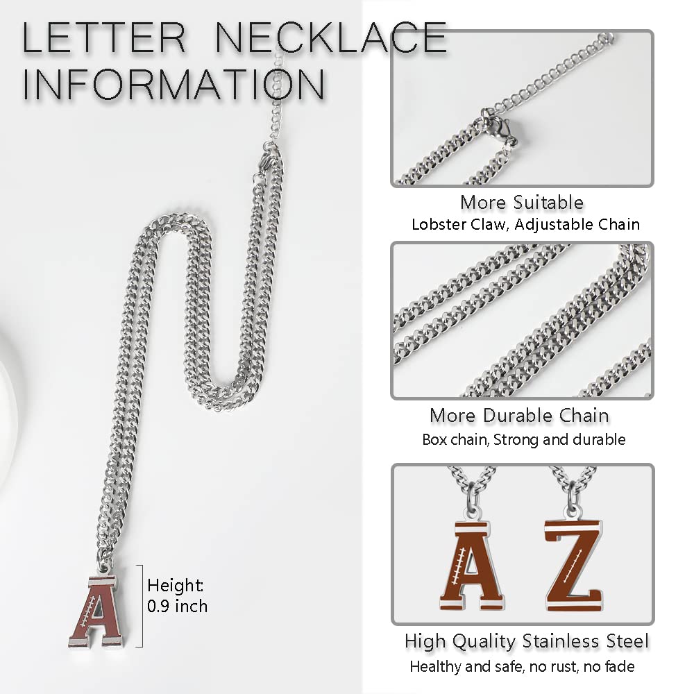 AIAINAGI Football Initial A-Z Letter Necklace for Boys Football Charm Pendant Stainless Steel Silver Chain 22inch Personalized F
