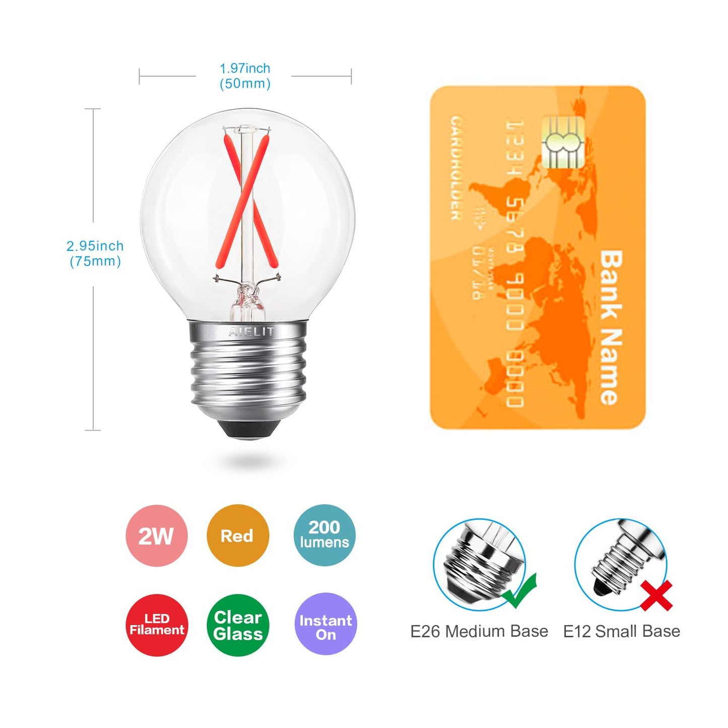 A15 Red Light Bulbs  25 Watt Equivalent  Energy Efficient 2W  E26 Standard Base  Dimmable Globe Led Bulb For Christmas Halloween Party Decoration  Home And Holiday Lighting  4-Pack