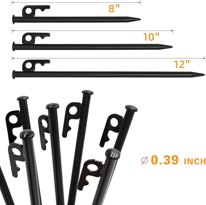 12 inch Tent Stakes,Metal Heavy Duty Camping Stakes for Outdoor Canopy and tarp ,10 Pack with Portable Bag