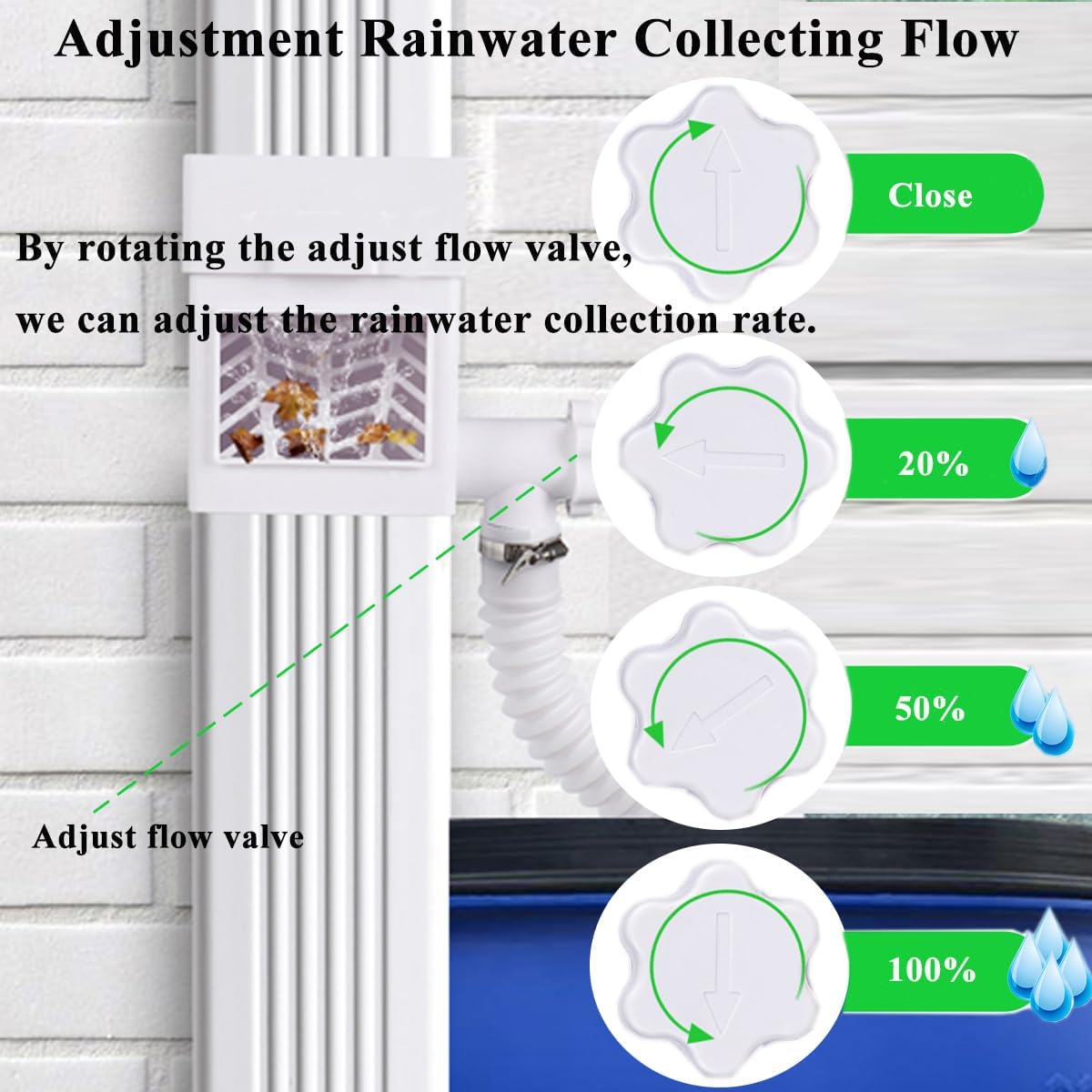 Rain Barrel Diverter Kit, Downspout Diverter Fits for 2x3 or 3x4 Inch Gutter Downspouts, Rainwater Collection System with Adjustable Valve and Filter - Brown