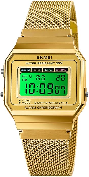 Gosasa Classic Unisex Women's Men's Digital Multifunction Sports Watch Stainless Steel Band Square Waterproof Electronic L...