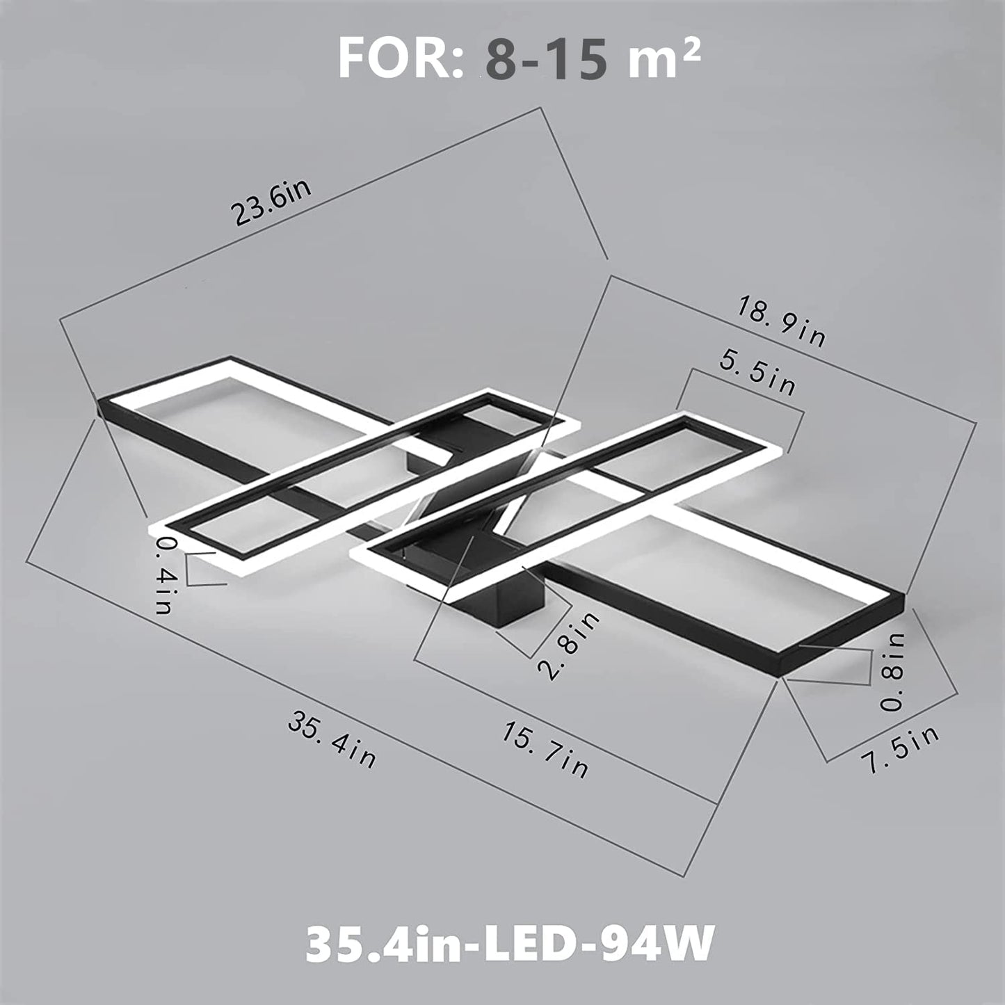SMG Modern LED Ceiling Light Fixture, Dimmable Remote Control, 35.4IN Flush Mount Chandelier, Black, Model 126-023-731