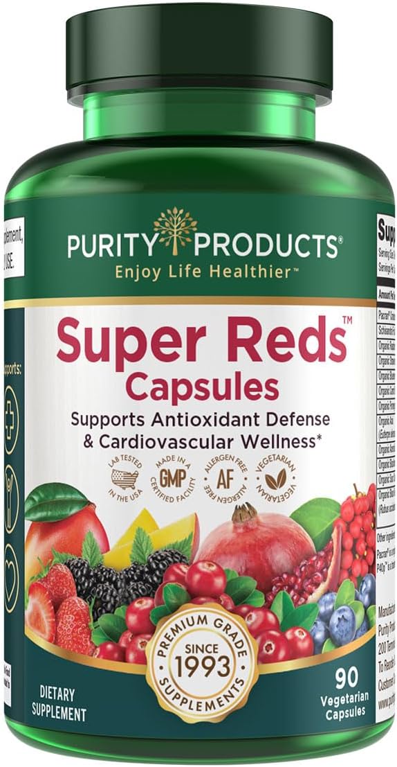 Purity Products Super Reds Capsules Formula (20+ Organic Super Fruits and Berries) Certified Organic Phytonutrients - 90 Capsules