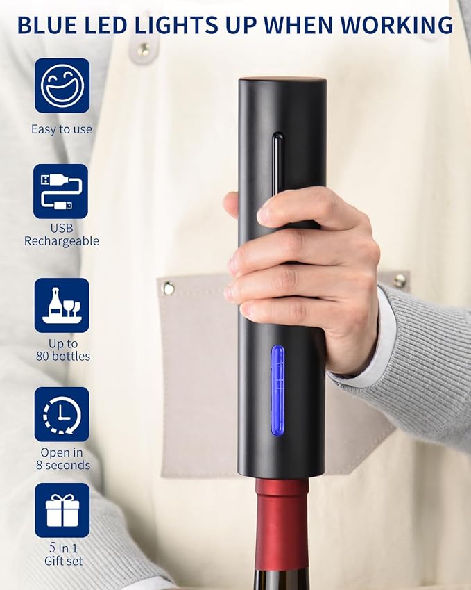CIRCLE JOY Electric Wine Bottle Opener Set - Rechargeable Cordless Wine Corkscrew with Charging Base, Foil Cutter, Aerator Pourer and Stopper
