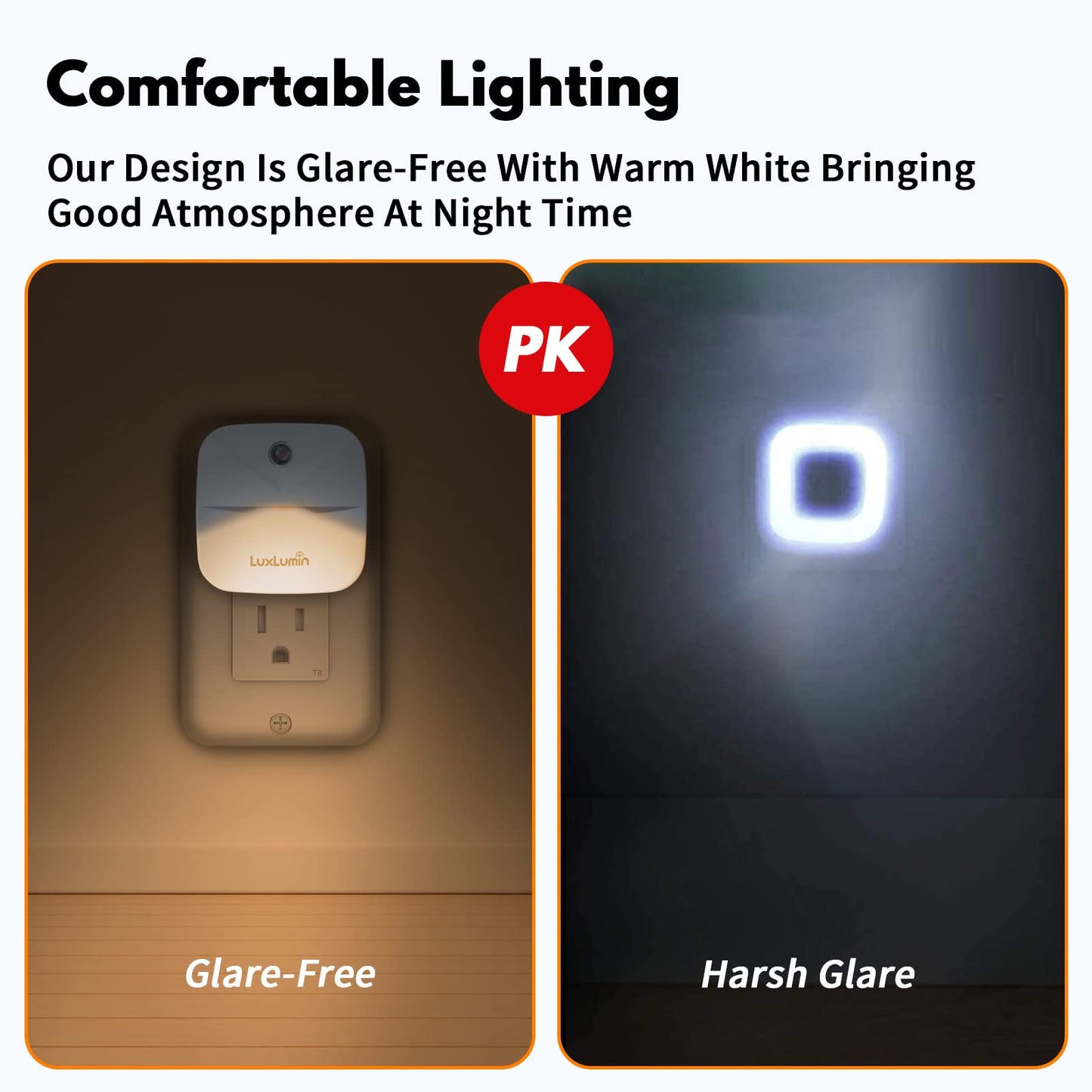 LuxLumin LED Night Light with Dusk-to-Dawn Sensor, Non-Dimmable, Warm White, 6 Packs, Plastic