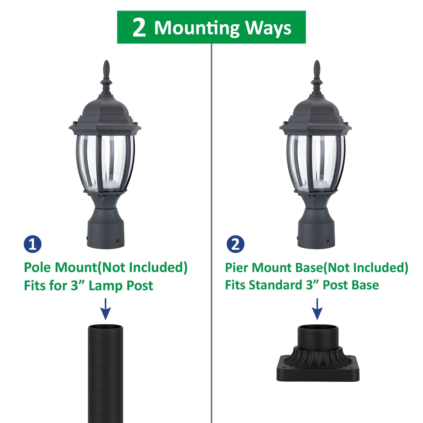 LIT-PaTH LED Outdoor Post Light, 9.5W 800 Lumens, 5000K Daylight White, Aluminum, Matte Black, Model LT-PL00150K,