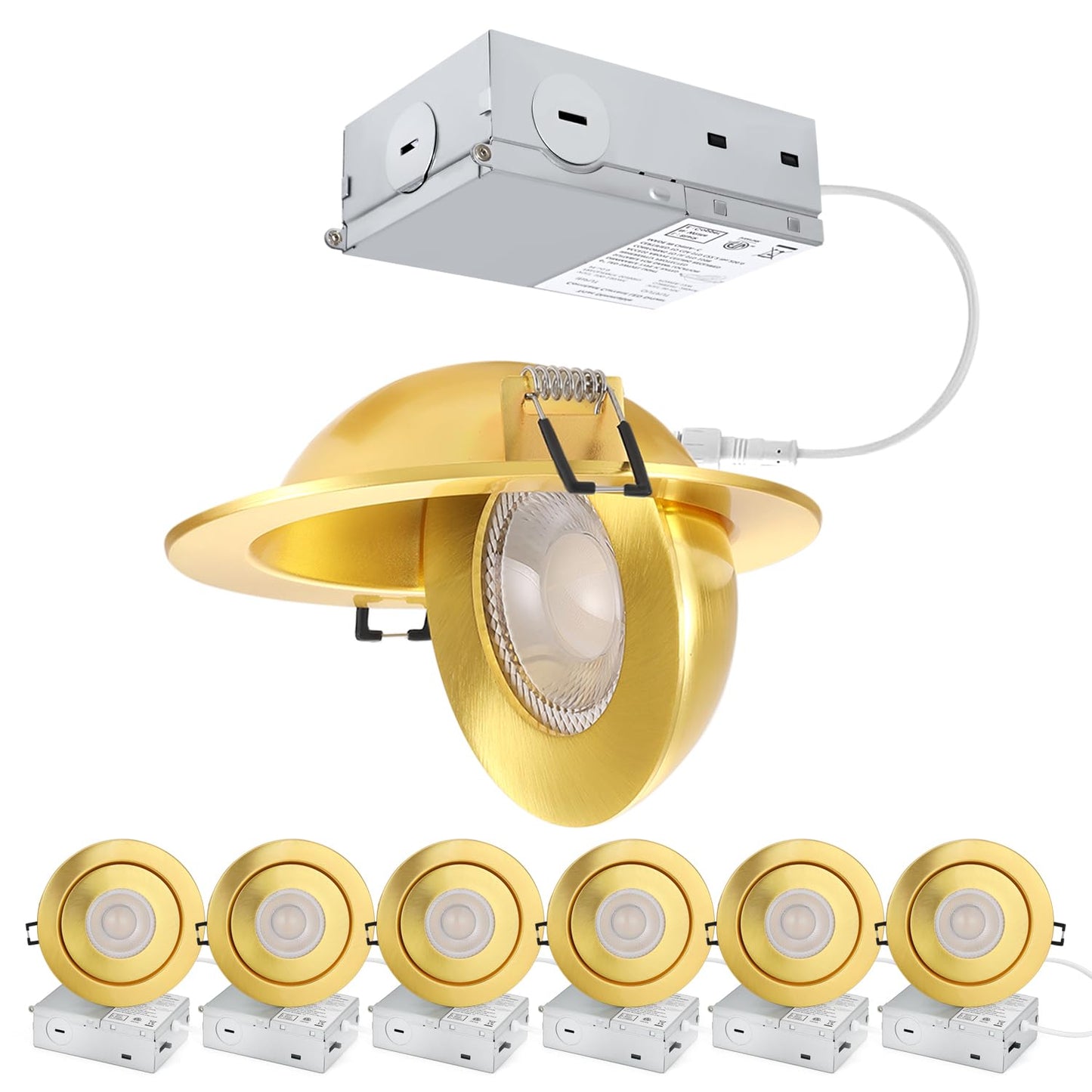 Popanu 4 Inch Led Recessed Light - 9W Gold Gimbal Recessed Lighting Canless Soffit Swivel Eyeball 90 Tilt Wafer Slope Ceiling Adjustable Spotlight Dimmable For Accent Lighting Gold 6 Pack