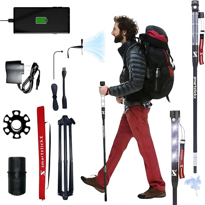 SmartstickX Tactical Walking Stick Staff Self Defense Stun Gun, 2 Bright LED Light Modes, Military Grade Aluminum, USB Cha...