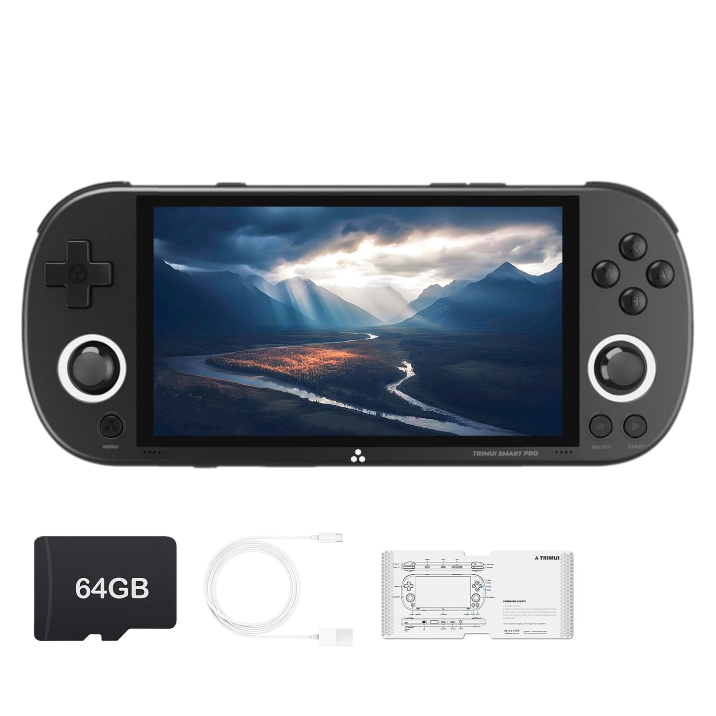 Trimui Smart Pro Handheld Game Console 4.96-Inches Display Game Console, Linux System with Allwinner A133P Processor Built-in 64G TF Card Black