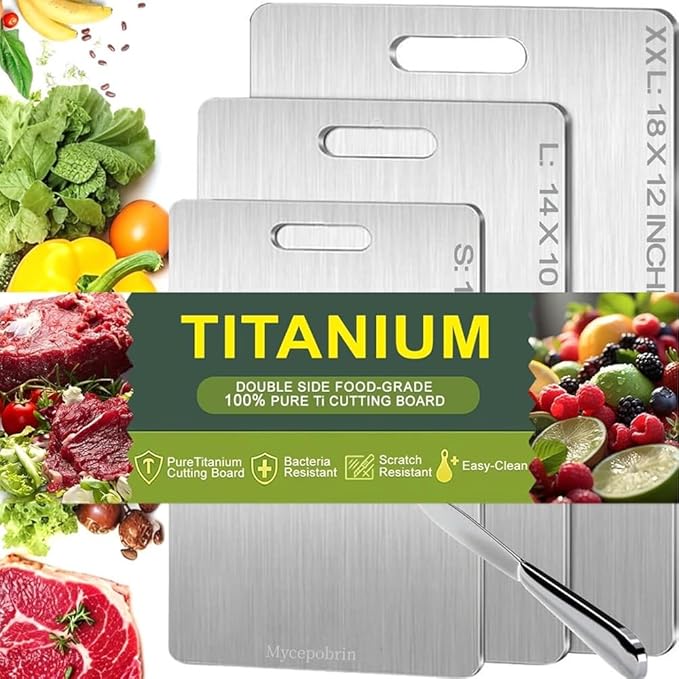 Katuchef Titanium Cutting Board for Kitchen, Pure Titan Carve Titanium Cutting Boards, Double Sided Non Toxic Titanware Chopping Board, Durable and Easy to Clean(S+L+XXL）