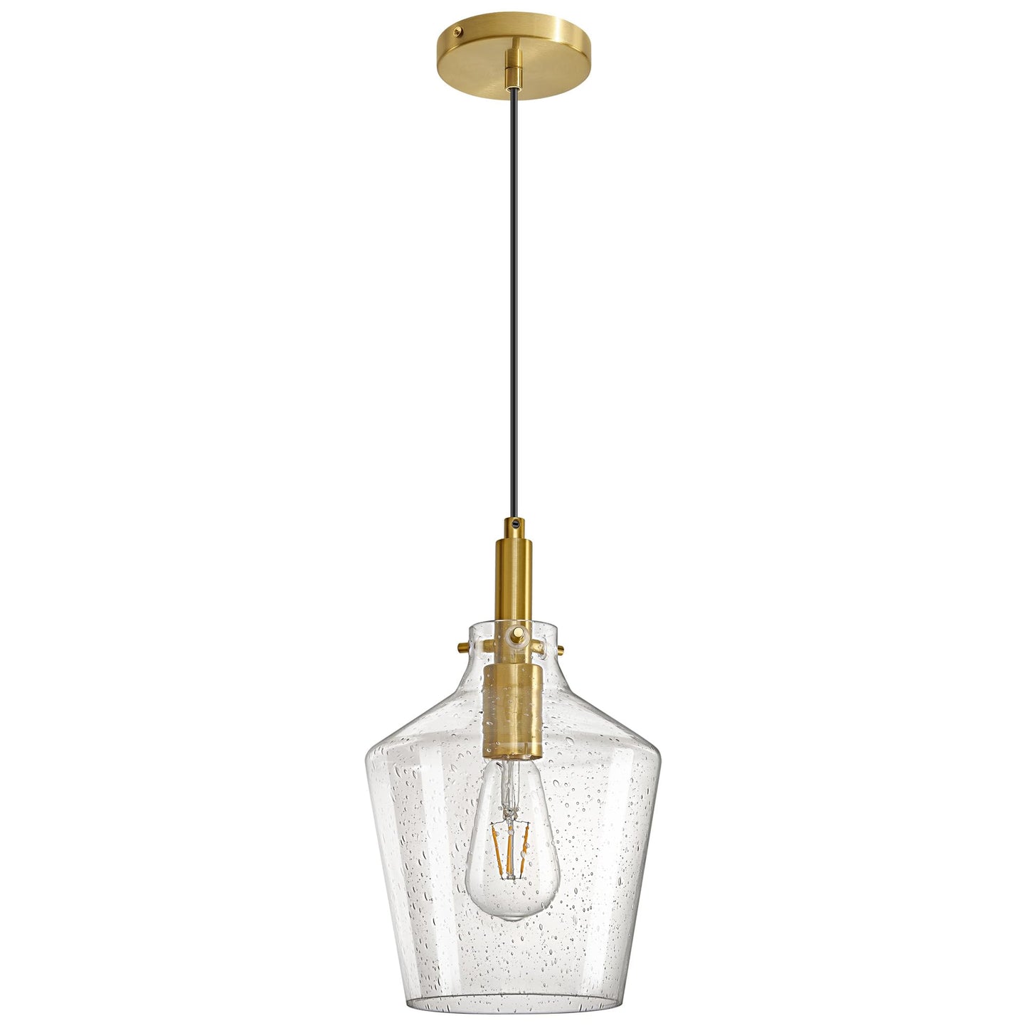 Vaziden Modern Seeded Glass Pendant Lighting For Kitchen Island 1 Pack  Farmhouse Gold Pendant Light Fixtures  Height Adjustable Ceiling Pendant Light  Angled Seeded Glass Shades 8 Inch