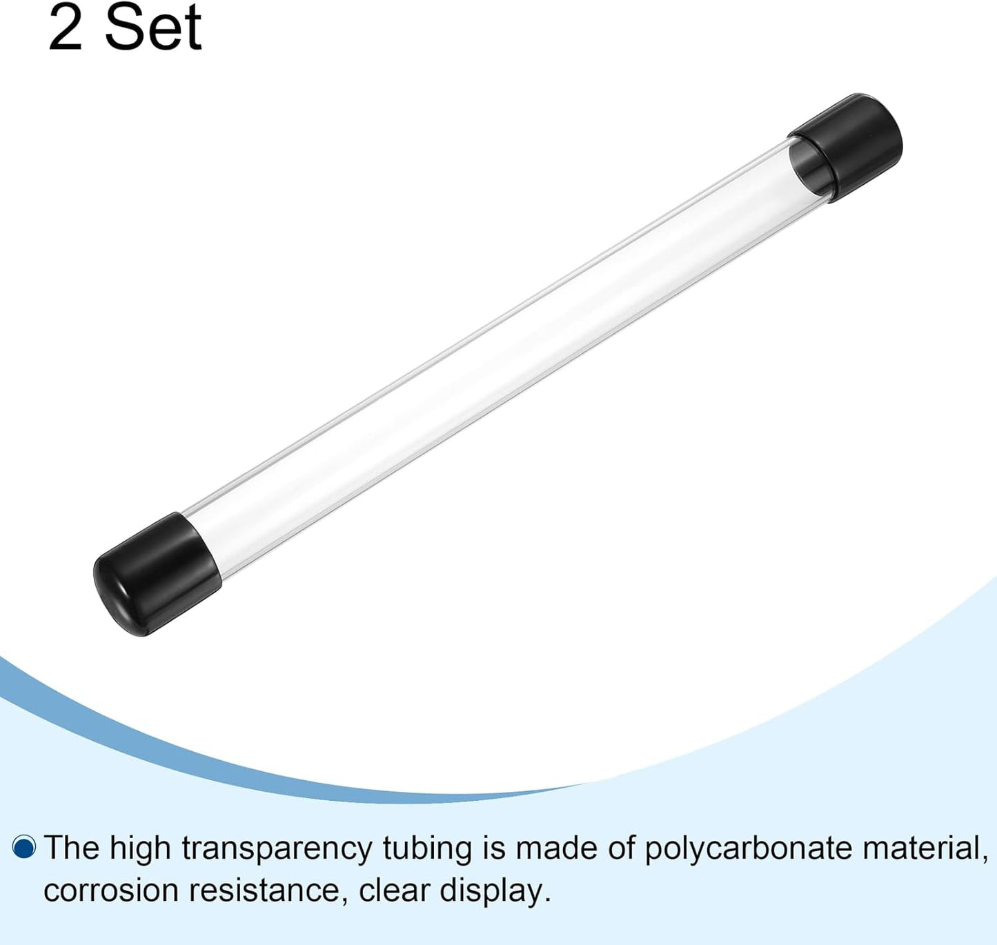 PATIKIL Clear Rigid Tube Round Plastic Tubing with Black Rubber Caps Polycarbonate Water Pipe, 305mm/ 12 Inch Length, 22mmx26mm/0.87"x1.02", 2 Set