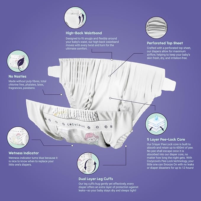 Cozycove Newborn Diapers, Snooze On Slim Overnight Tape Diapers, Size Newborn (6-11 lbs), 160 Count (4 Packs of 40)