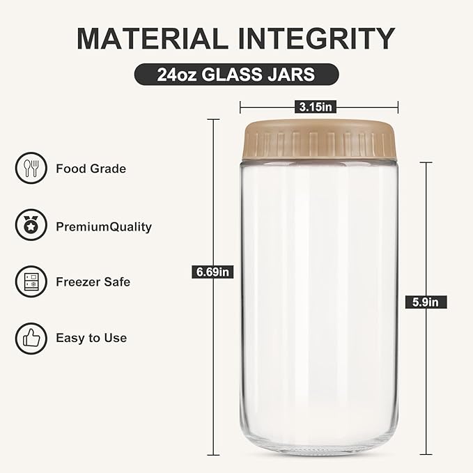 Overnight Oats Containers with Lids, 24oz Glass Jars with Lids 2 pcs, Taffy, Wide Mouth Mason jars for Salad, Yogurt, Snacks, Meal Prep